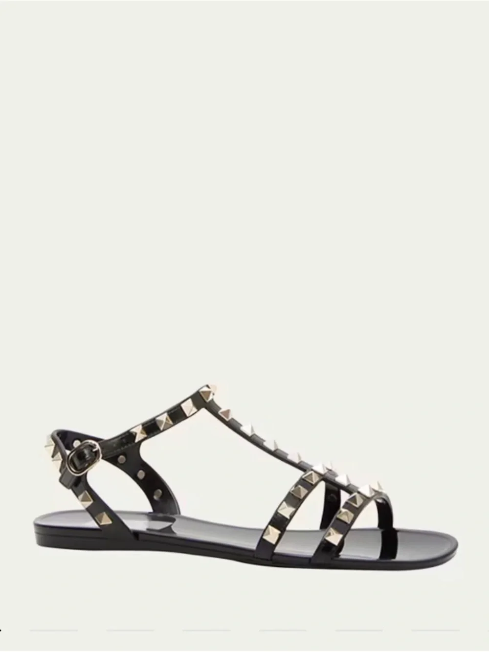 Valentino Black Rockstud Gladiator Jelly Flat